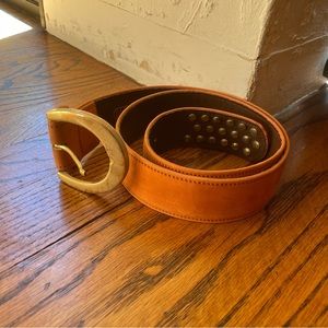 Vintage 90s Dimicol Light Brown Belt with Gold Accents